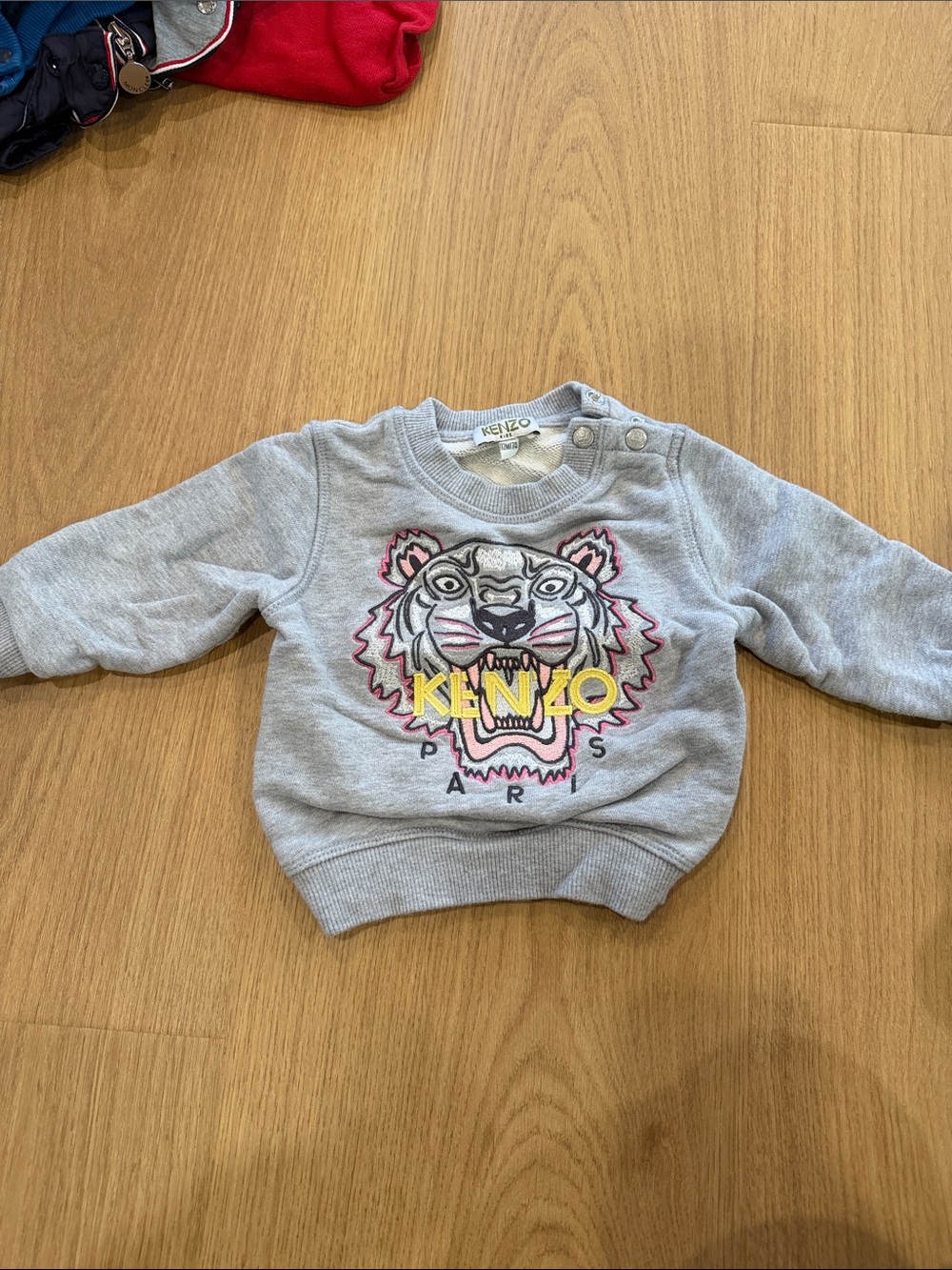 Kenzo Kids Light Gray Tiger Logo Pullover with Yellow Accent